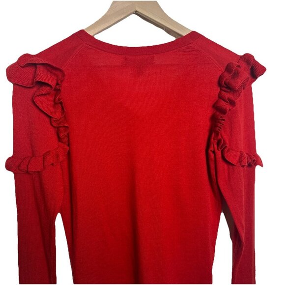 Banana Republic Womens 100% Merino Wool Medium Petite Sweater Ruffle Long Sleeve - Picture 9 of 11